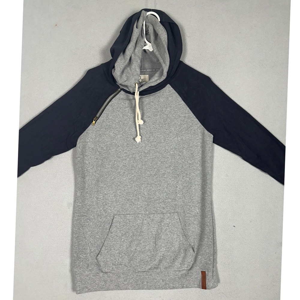 Ampersand Avenue Hoodie Womens Medium Grey Navy Raglan Side Zip Pullover EUC